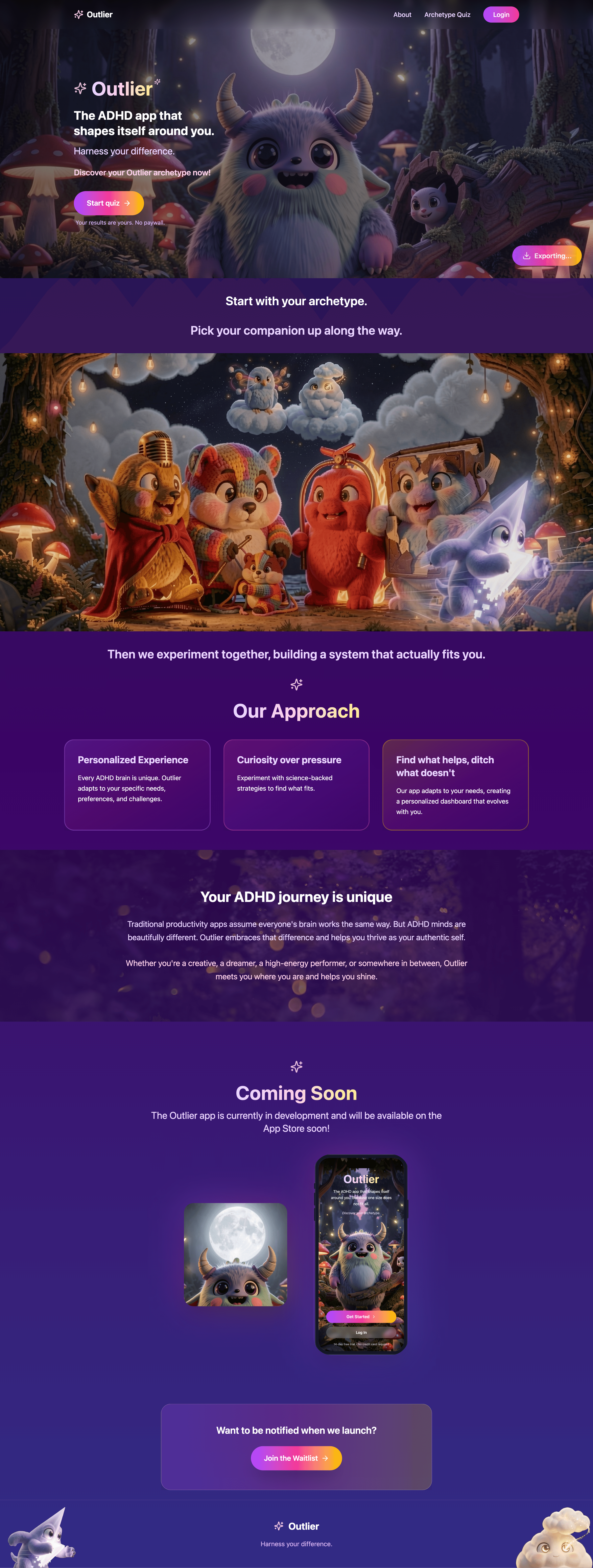 Outlier landing page